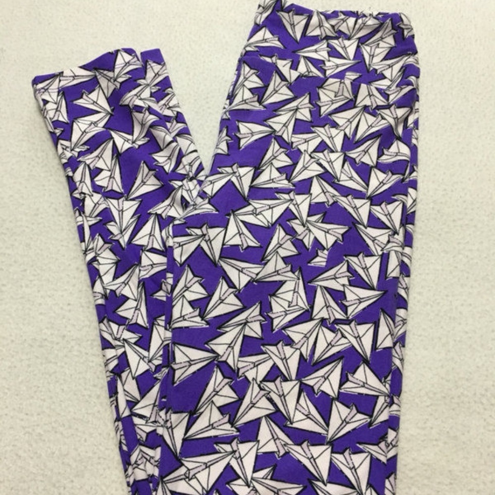 Lularoe OS Purple Paper Airplane Leggings NEW